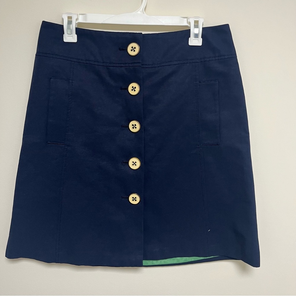 Merona navy‎ blue button up knee length skirt size 8